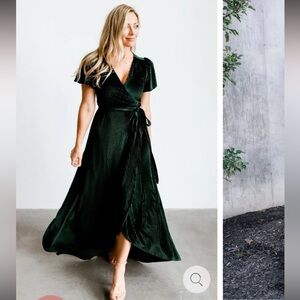 Andi Emerald Ribbed Velvet Wrap Dress